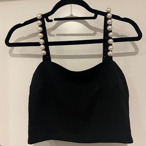 NWT Elegant Black Pearl Strap Women's Top